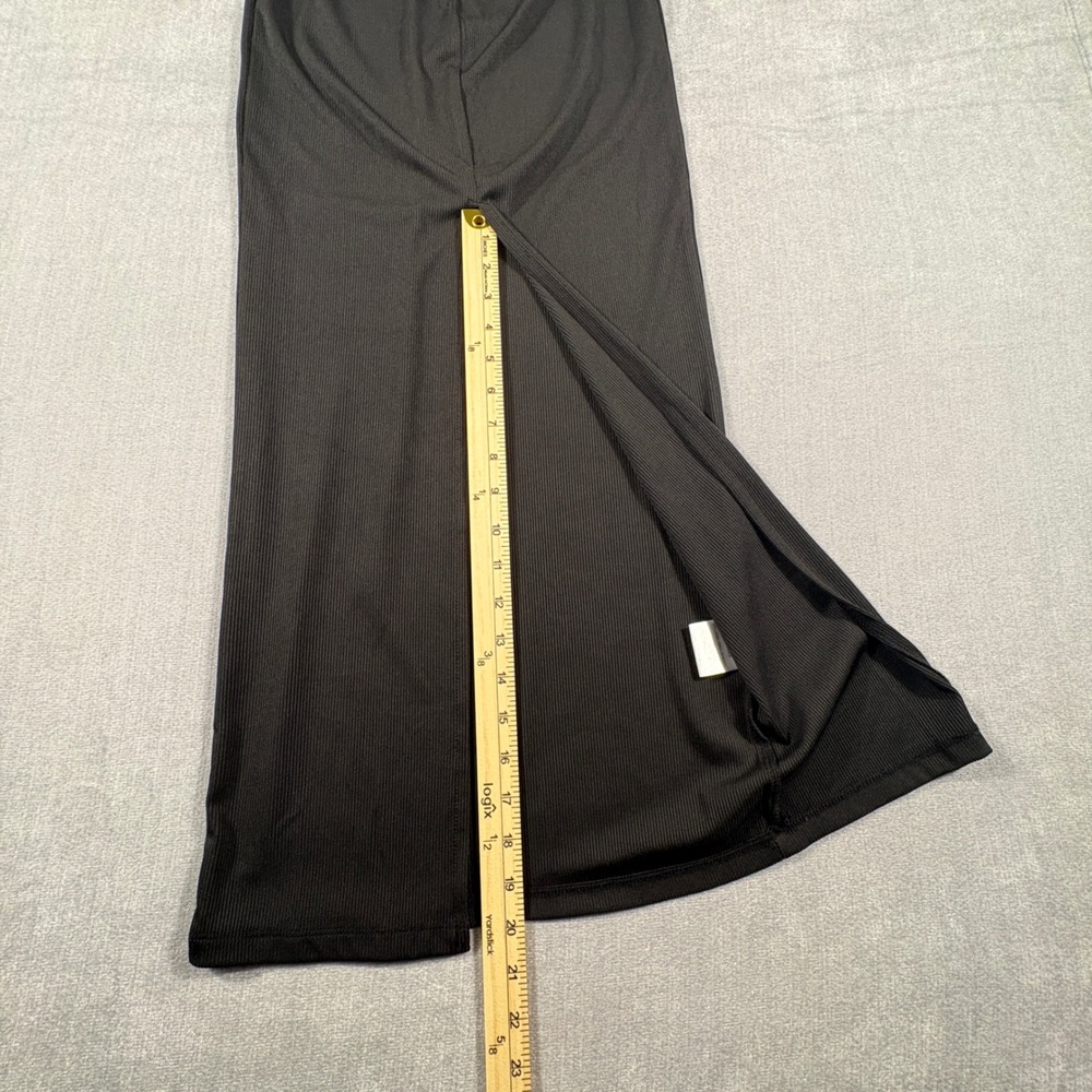 Princess Polly Black Ribbed Maxi Skirt Front Slit Tie Waist Size 4 - Picture 5 of 10